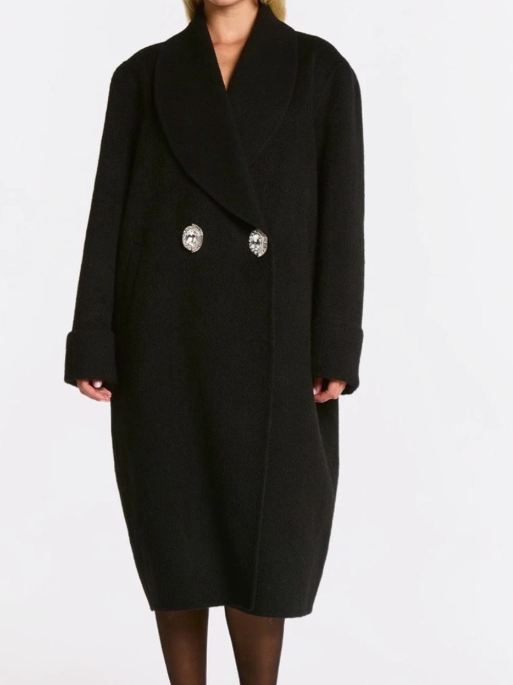 Nana Jacqueline Black Wool Shawl Collar Peacoat Audrina Coat (Black) NWT